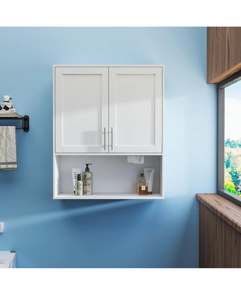 Casainc Wall Mount Bathroom Mirror Cabinet with Dual Doors and Tissue Slot