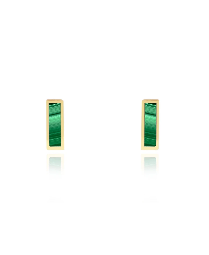 The Lovery Malachite Bar Stud Earrings 14K Gold