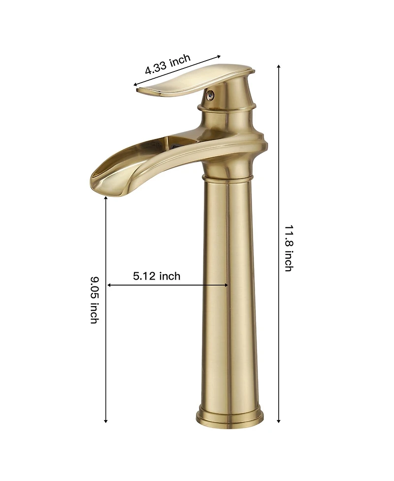 Waterfall Single Hole Handle Bathroom Vessel Sink Faucet With Pop-up Drain Assembly Matte Black & Gold