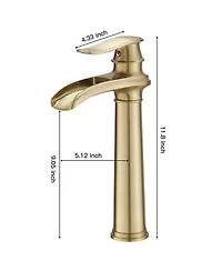 Waterfall Single Hole Handle Bathroom Vessel Sink Faucet With Pop-up Drain Assembly Matte Black & Gold