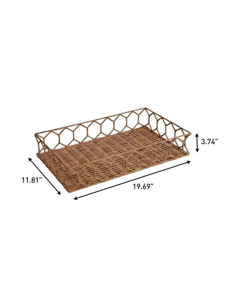 Jonathan Y Honeycom Rustic Bohemian Hand-Woven Rattan Tray