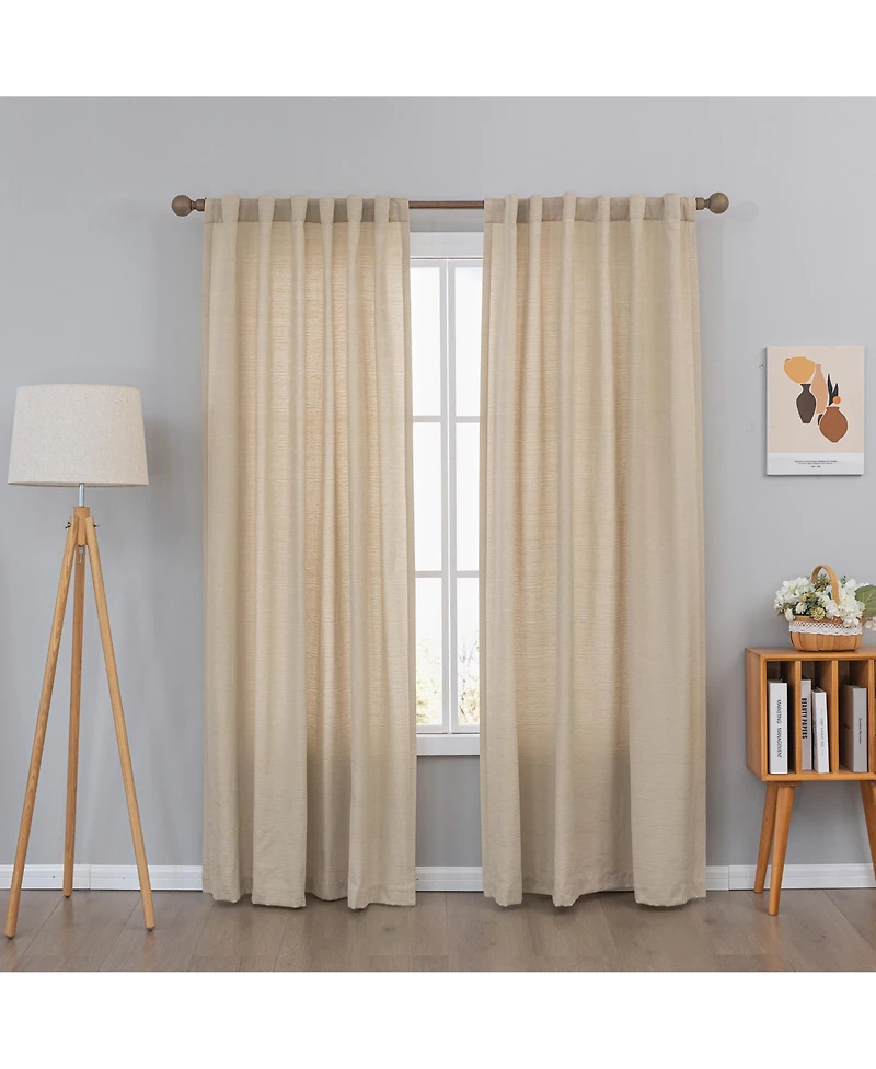 Awesome Home Cotton Blend Light Filtering Back Tab Curtains (2 Panels), 52"x108"