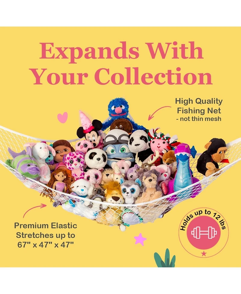 Lilly's Love Toddler Stuffed Animal Net Hammock, Jumbo Extra Large Corner Hanging Toy Storage Organizer, White, 2 Pack