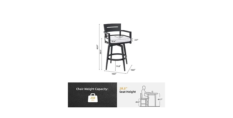 Flynama Modern 2-Piece Aluminum Swivel Bar Chair Set with Sunbrella Cushions