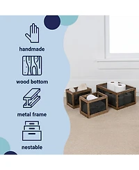 Fallon Modern Minimalist Handmade Wooden Metal Nesting Storage Baskets, (Set of 3)