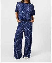 Ribbons Cropped Sleep Tee Wide Leg Pant Pajama Set
