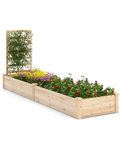Gymax Raised Garden Bed Wooden Planter Box with Divided Space for Outdoor