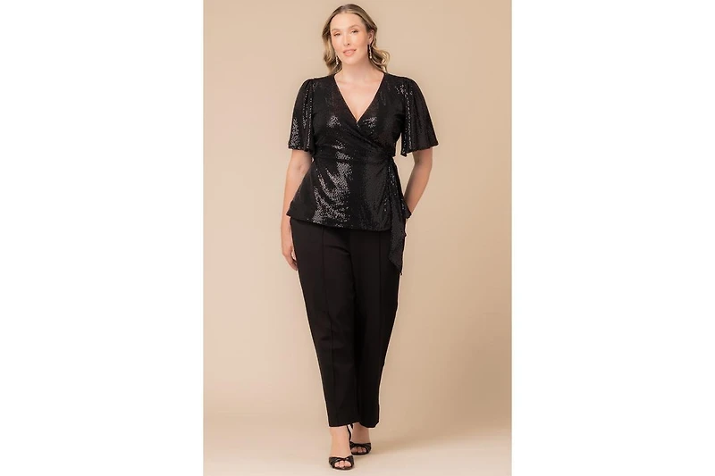 Kiyonna Women's Plus Shimmering Sequin Wrap Top