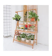 Unho 3 Tier Bamboo Hanging Folding Plant Shelf Stand Flower Pot Display Rack Bookcase
