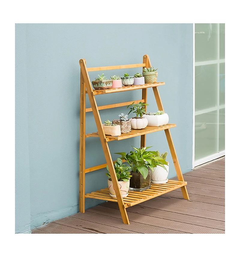 Unho Introducing the Premium 3-Tier Bamboo Plant Stand,Durable, Space-Saving & Easy Assembly,Hanging Rack for Patio/Garden