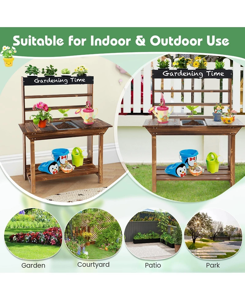 Wooden Potting Bench Table Outdoor Mud Kitchen with Solid Fir Wood Frame