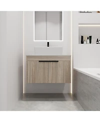 Casainc 30 Inch Floating Vanity with Ceramic Basin and Soft-Close Door, 2-Piece Set