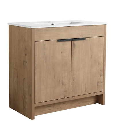 Casainc 36 Inch Freestanding Vanity with White Ceramic Sink and Soft-Close Cabinet Doors