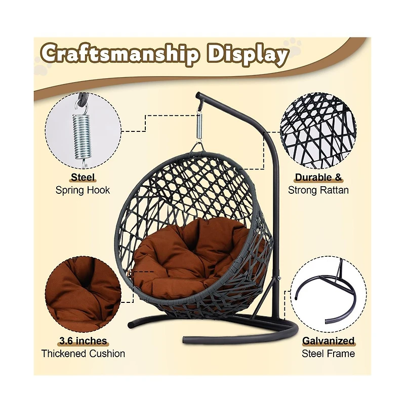 Aostirmotor Rattan Wicker Cat Swing Bed with Stand and Cushion Hanging Swinging Cat Bed for Cats and Small Animals