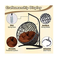 Aostirmotor Rattan Wicker Cat Swing Bed with Stand and Cushion Hanging Swinging Cat Bed for Cats and Small Animals