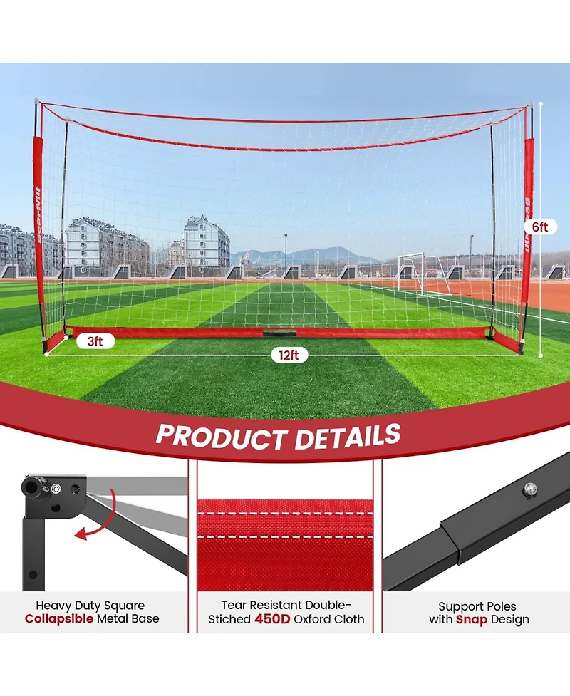 Bearwill 12x6FT Soccer Goal - Easy Setup, Portable with Upgraded Collapsible Metal Base