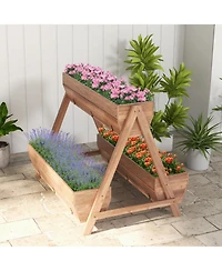 Gymax Vertical Raised Garden Bed Wood Tiered Plant Stand w/ 3 Planter Containers