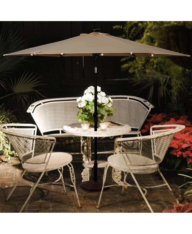 Costway 9FT Patio Solar Umbrella Led Market Steel Tilt W/ Crank Outdoor