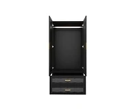 Freestanding Wardrobe Cabinet with Mirror, Clothes Rod, and Storage Drawer Space