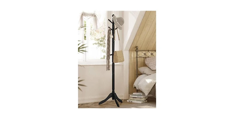 Slickblue Adjustable Height Solid Wood Coat Rack with 10 Hooks for Entryway or Office
