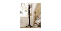Slickblue Adjustable Height Solid Wood Coat Rack with 10 Hooks for Entryway or Office