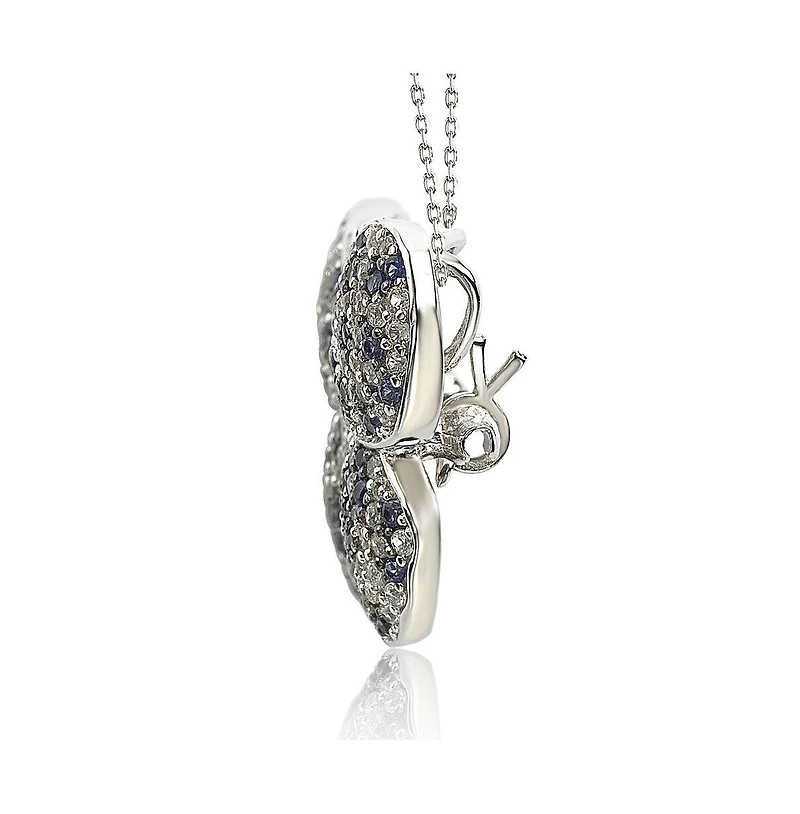 Suzy Levian New York Sterling Silver Sapphire & Created White Sapphire Butterfly Pendant Brooch