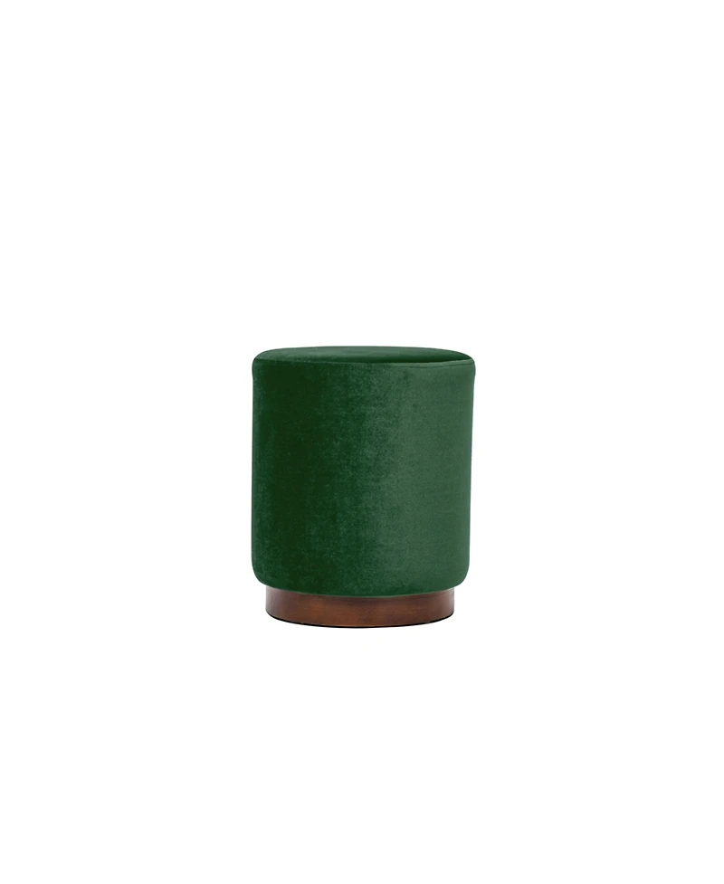 Nordlys - Green Velvet Pouf with Wooden Base Vintage Style Upholstery Living Room