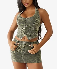 True Religion Women's Camo Big T Leopard Halter Top