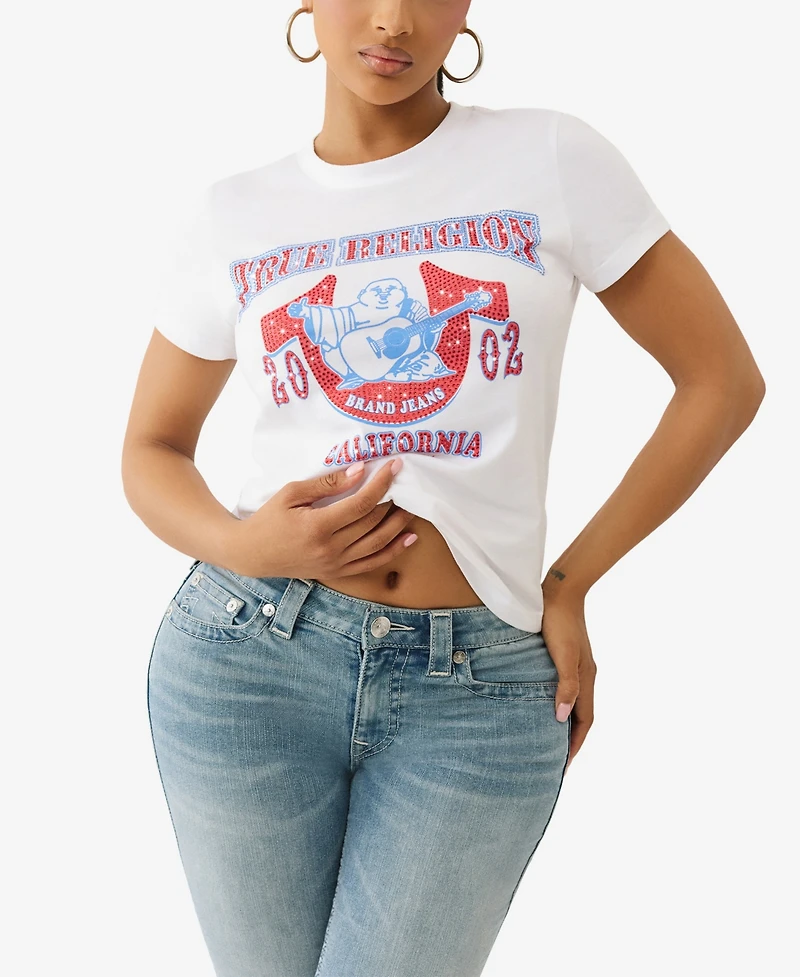 True Religion Women's Buddha Crystal Crew Neck T-Shirt