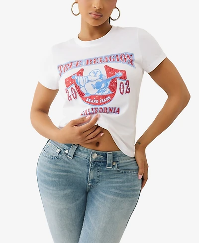 True Religion Women's Buddha Crystal Crew Neck T-Shirt