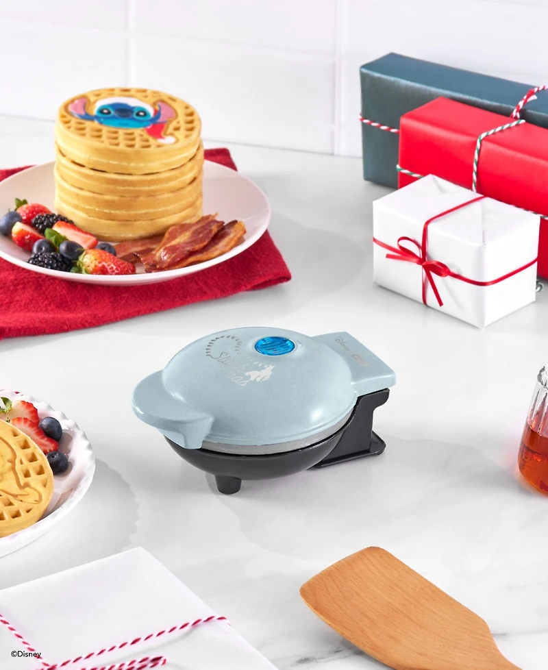 Dash Disney Holiday Stitch Mini Waffle Maker with Stitch in a Santa Hat Plate