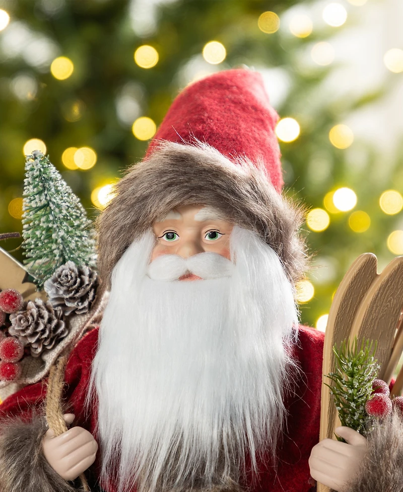 Glitzhome 18" Faux Fur Christmas Woodland Santa Figurine
