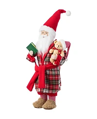 Glitzhome 18" Faux Fur Christmas Bathrobe Santa Figurine