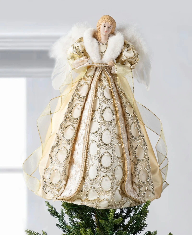 Glitzhome 18.5" Faux Fur Christmas Angel Tree Topper