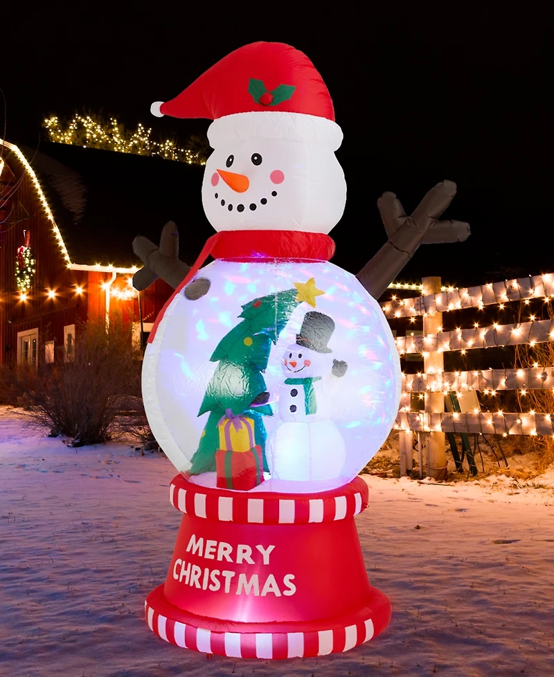 Glitzhome 8" Lighted Inflatable Snowman Globe Scene Decor