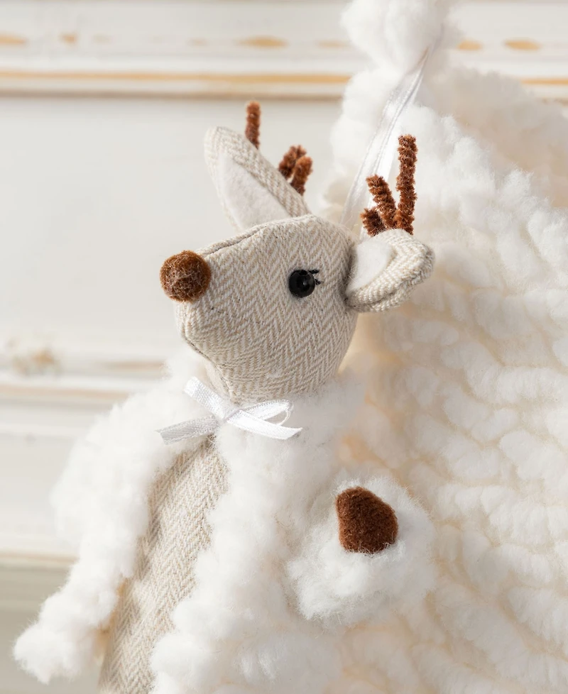 Glitzhome 21" Plush Christmas Stocking with Complimentary Reindeer Ornament