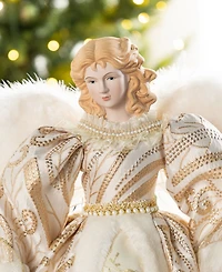 Glitzhome 24" Faux Fur Christmas Angel Tree Topper