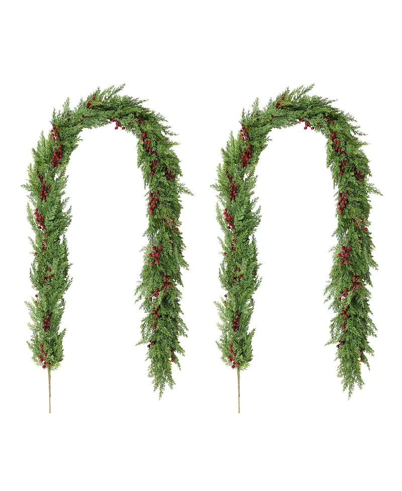 Glitzhome Christmas Greenery Dripping Cedar Garlands with Berries, Set of 2