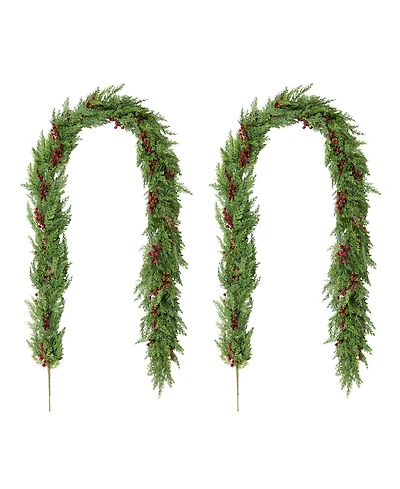 Glitzhome Christmas Greenery Dripping Cedar Garlands with Berries, Set of 2