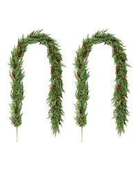 Glitzhome Christmas Greenery Dripping Cedar Garlands with Berries, Set of 2
