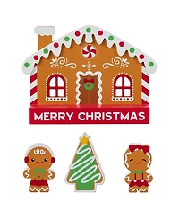 Glitzhome Wooden Christmas Gingerbread House Table Decor, Set of 4