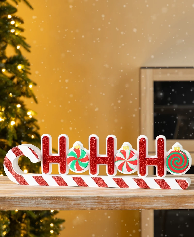 Glitzhome 19" Christmas Wooden Epoxy Hohoho Candy Cane Table Decor