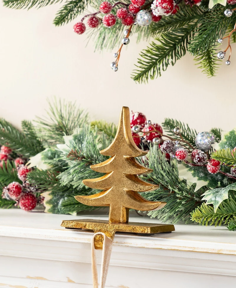Glitzhome Christmas Resin Tree and Reindeer Stocking Holders, Set of 3