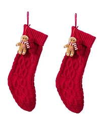 Glitzhome Knitted Christmas Stockings with Complimentary Gingerbread Man Ornament, Set of 2