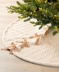 Glitzhome Twisted Faux Marten Fur Christmas Tree Skirt and Stocking with Bow, Set of 2