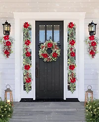 Glitzhome Christmas Mangnolia Berry Wreath and Matched Garlands, Set of 3