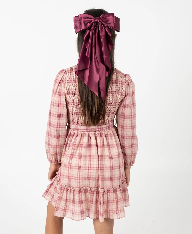 Rare Editions Big Girl Plaid Dress with Hair Accessory