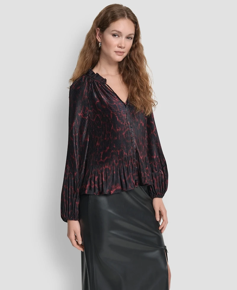 Dkny Women's Long Sleeves Pleated Top