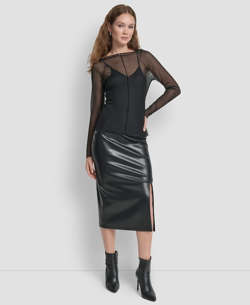 Dkny Women's Long Sleeves Exposed Seam Mesh Top