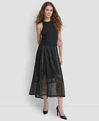 Dkny Women's Leopard Mesh Asymmetric Midi Skirt